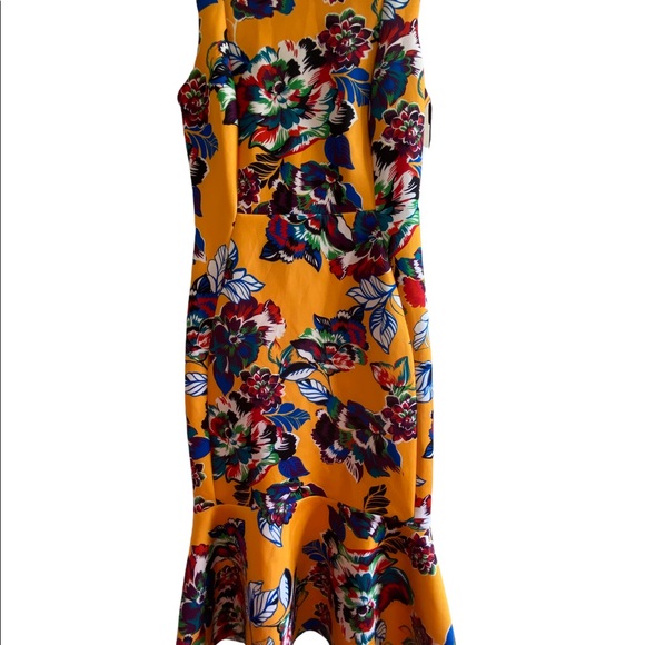NWT Calvin Klein Mermaid Style Midi Yellow and Floral Design Dress Size 2 - Picture 2 of 11